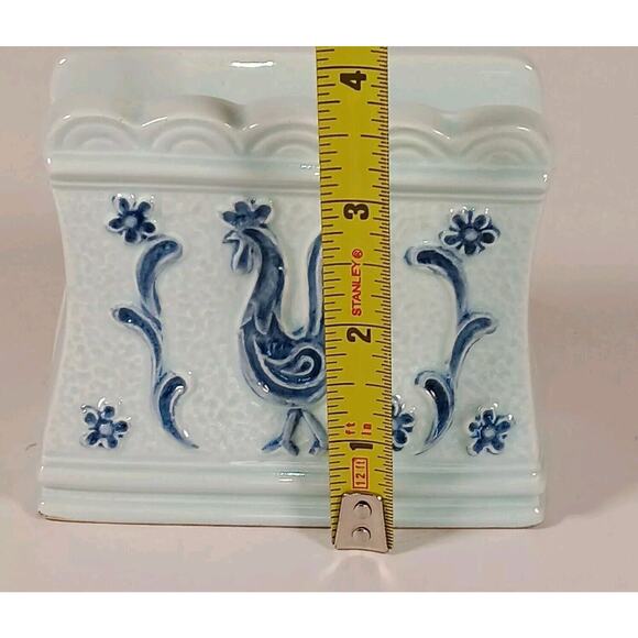 Davar  Porcelain Napkin Holder Blue Rooster 4" x 3.5" Japan - Picture 10 of 11